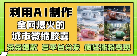 利用AI制作全网爆火的城市微缩胶囊，条条爆款， 多平台分发，疯狂涨粉变现-默默网创