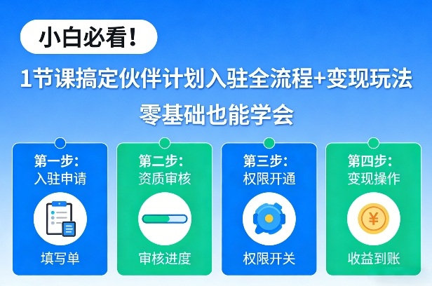 小白必看！1节课搞定伙伴计划入驻全流程+变现玩法，零基础也能学会-默默网创