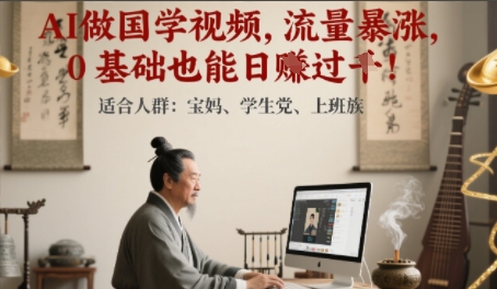 AI做国学视频，流量暴涨 ，0 基础也能日入多张-默默网创