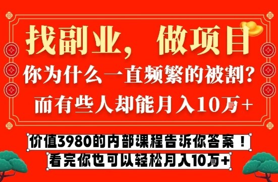价值3980的网创内部课程，告诉你互联网创业月入10个W的秘密【揭秘】-默默网创