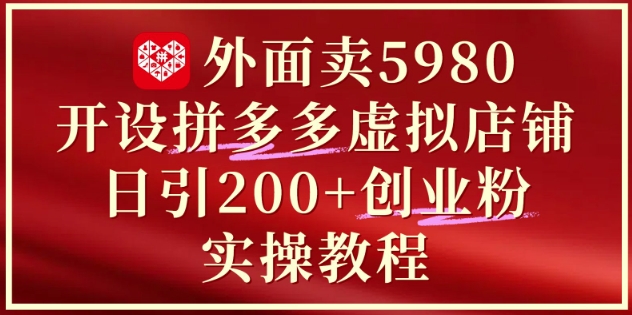 外面卖5980开设拼多多虚拟店铺：单日引流200+创业付费粉实战教程-默默网创