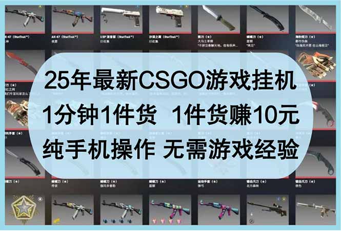 （14439期）25年最新CSGO游戏挂机，1分钟1件货，1件货赚10元 纯手机操作 无需游戏经验-默默网创