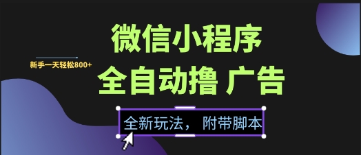 微信小程序全自动撸广告项目，彻底解决没流量的问题，新手一天8张+【揭秘】-默默网创