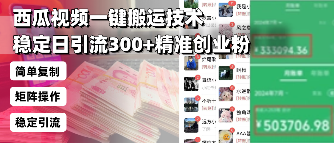 （13961期）西瓜视频一键搬运技术，稳定日引流300+精准创业粉，简单可复制给团队，…-默默网创