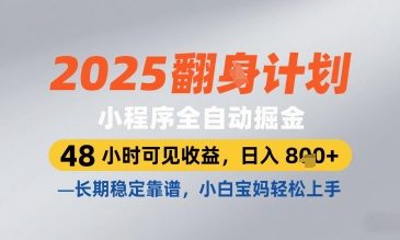 2025小程序全自动掘金，48 小时可见收益，日入8张，长期稳定靠谱，小白宝妈轻松上手【揭秘】-默默网创