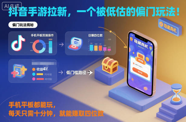 抖音手游拉新，一个被低估的偏门玩法！手机平板都能玩，每天只需十分钟，就能賺取四位数【揭秘】-默默网创