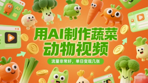 用AI制作蔬菜动物视频，流量非常好，单日变现几张-默默网创