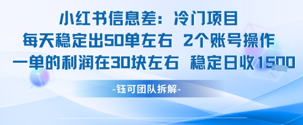 小红书信息差冷门项目一单利润30块每天稳定1.5k左右2个账号操作-默默网创