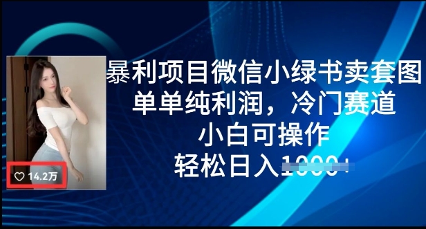 暴利项目微信小绿书卖套图，单单纯利润，冷门赛道， 小白可操作，轻松日入多张-默默网创