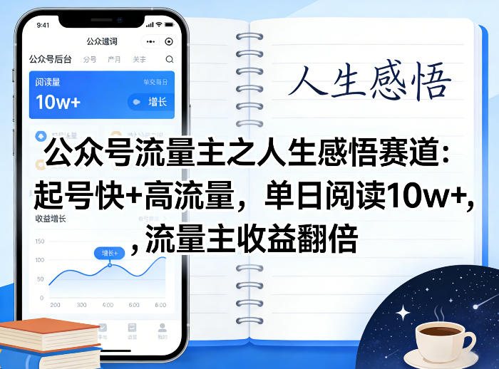 公众号流量主之人生感悟赛道，起号快+高流量，单日阅读10w+，流量主收益翻倍-默默网创