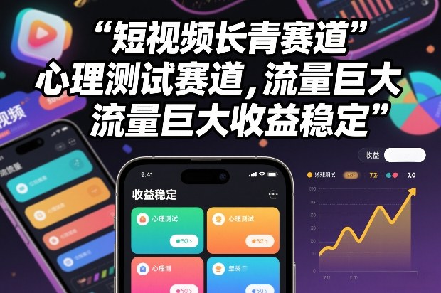 短视频长青赛道，心里测试赛道，流量巨大，收益稳定-默默网创