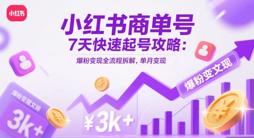 小红书商单号7天快速起号攻略:爆粉变现全流程拆解,单月变现3k+-默默网创