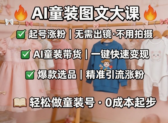 AI童装图文剪辑，某社群童装图文大课，起号涨粉、AI童装带货、爆款选品，无需出镜和拍摄-默默网创