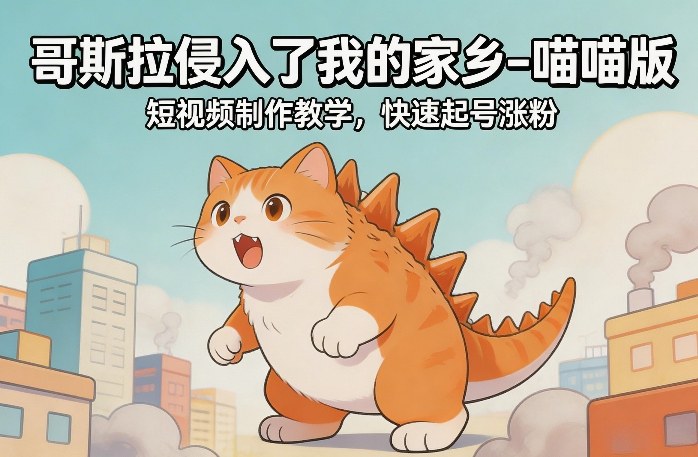 哥斯拉侵入了我的家乡–喵喵版短视频制作教学，快速起号涨粉-默默网创
