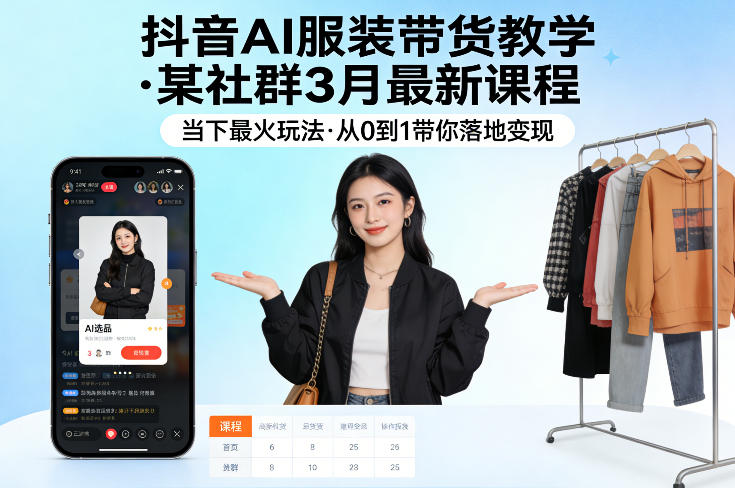抖音AI服装带货教学，某社群3月最新课程，当下最火玩法，从0到1带你落地变现-默默网创