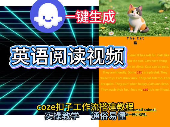 Coze工作流一键生成少儿英语阅读短视频，从0到1演示搭建过程，实操教学，小白也可以学会，搭建自己的AI智能体-默默网创