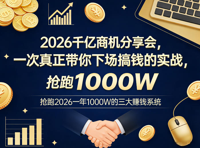 2026千亿商机分享会，一次真正带你下场搞钱的实战，抢跑2026一年1000W的三大賺钱系统-默默网创