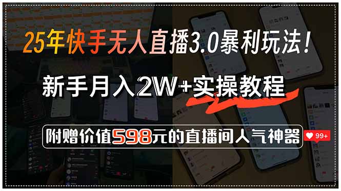 （15335期）25年快手无人直播3.0暴利玩法！，新手月入2W+实操教程，附赠价值598元...-默默网创