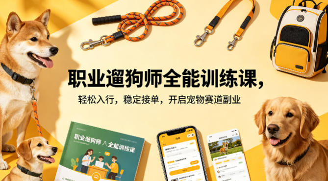 职业遛狗师全能训练课，轻松入行，稳定接单，开启宠物赛道副业-默默网创