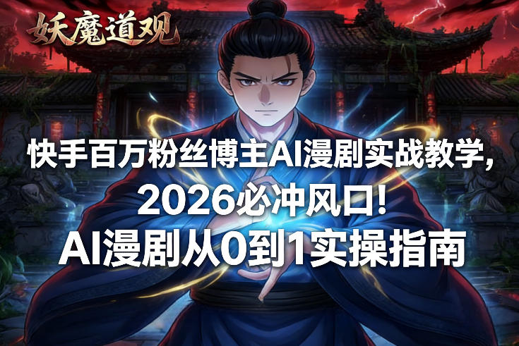 快手百万粉丝博主AI漫剧实战教学，2026必冲风口！AI漫剧从0到1实操指南-默默网创