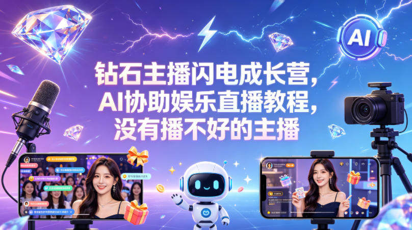 钻石主播闪电成长营，Al协助娱乐直播教程，没有播不好的主播-默默网创