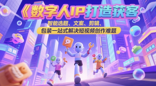 数字人IP打造获客变现实操课，智能选题、文案、剪辑、包装一站式解决短视频创作难题-默默网创