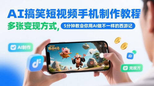 AI搞笑短视频手机制作教程，多张变现方式，5分钟教会你用AI做不一样的西游记-默默网创